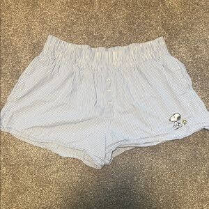 Peanuts Light Blue & White Striped Snoopy Athletic Shorts